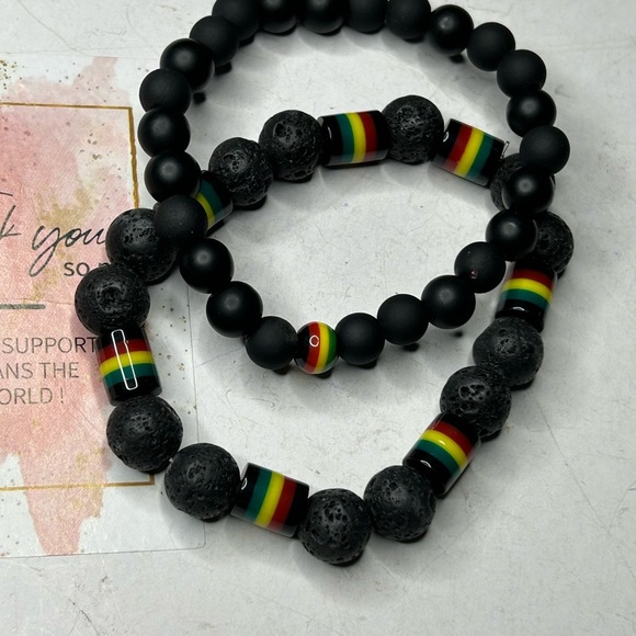 Lava Stone Rasta Bracelet Set - Picture 3 of 3